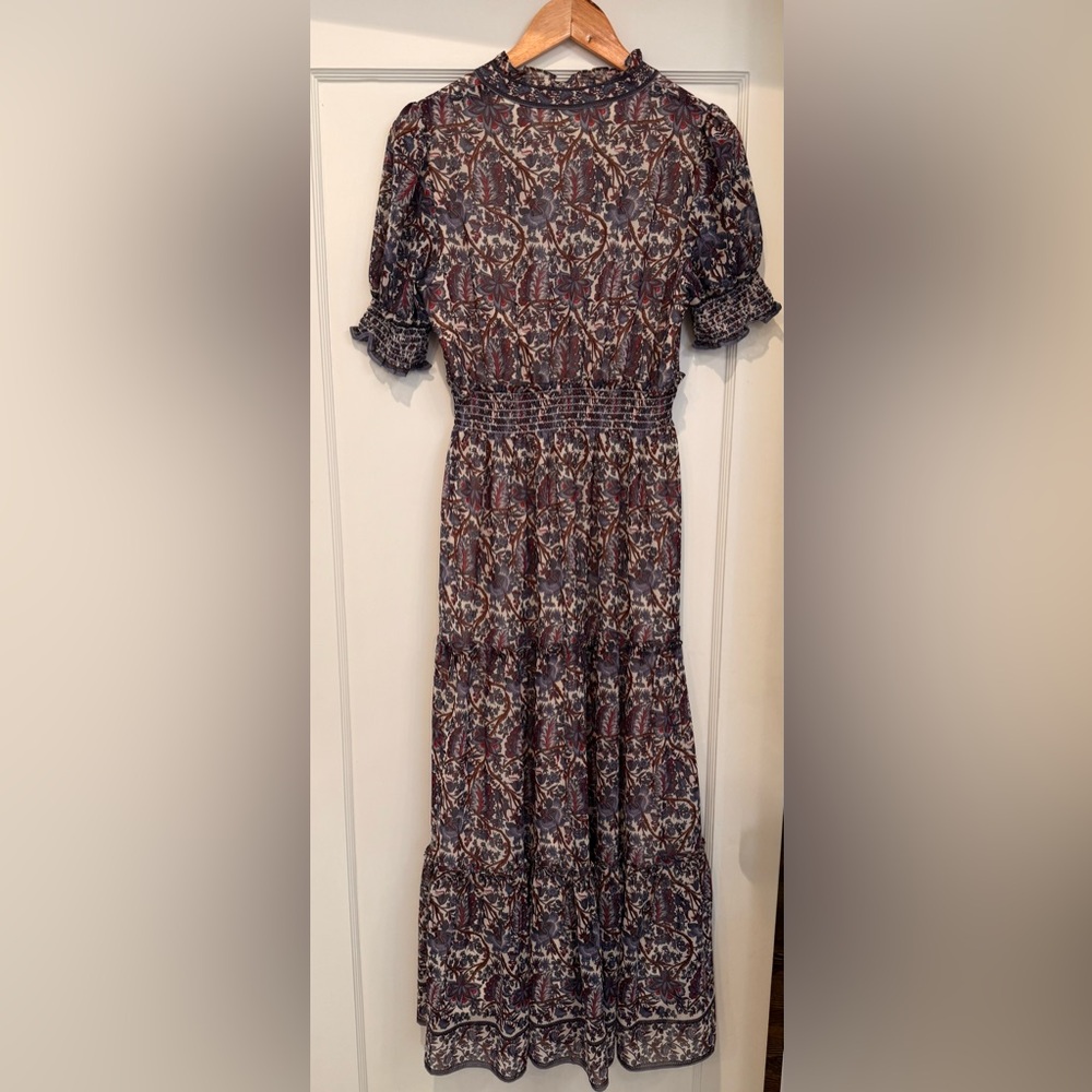 Max Studio Floral Print Maxi Dress in Navy and Burgundy - Picture 3 of 7